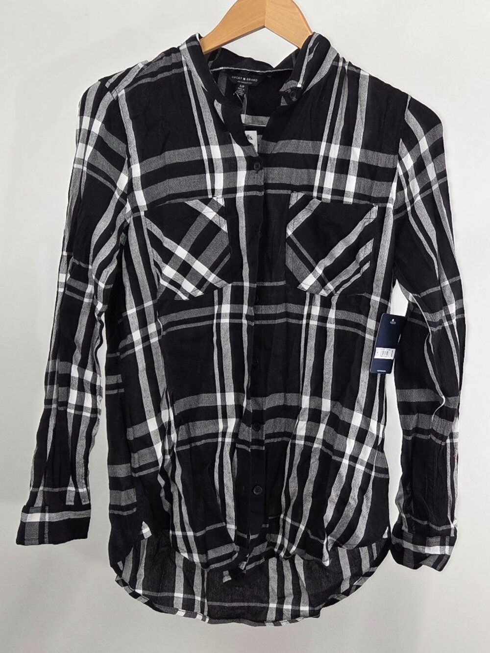 Lucky Brand Shirt Black White Plaid Button Up Long Sleeve Small Women's  NWT